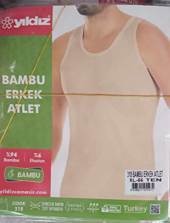 Yıldız Erkek Bambu Likralı Ten Renkli Askılı Atlet 318 - 6 Adet