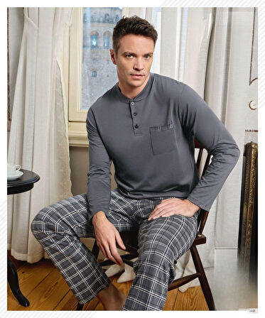 Pijamoni Erkek Düğme Yaka Uzun Kol Mevsimlik Pijama Takımı 6800/11 - 1 Adet