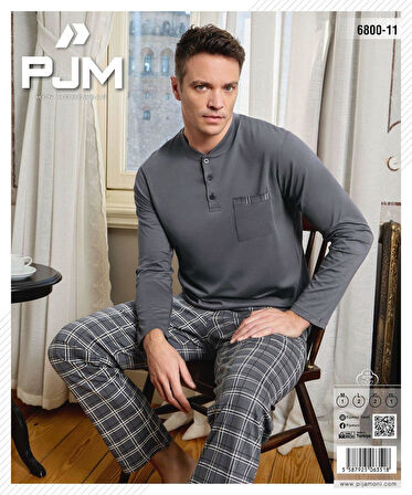 Pijamoni Erkek Düğme Yaka Uzun Kol Mevsimlik Pijama Takımı 6800/11 - 1 Adet
