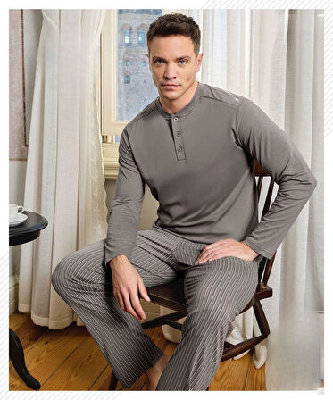 Pijamoni Erkek Düğme Yaka Uzun Kol Mevsimlik Pijama Takımı 6810/12 - 1 Adet