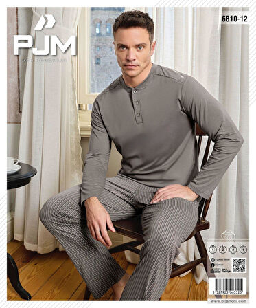 Pijamoni Erkek Düğme Yaka Uzun Kol Mevsimlik Pijama Takımı 6810/12 - 1 Adet