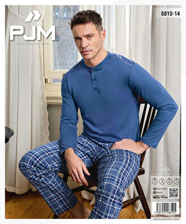 Pijamoni Erkek Düğme Yaka Uzun Kol Mevsimlik Pijama Takımı 6810/14 - 1 Adet
