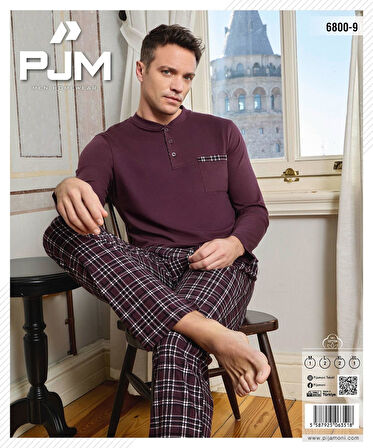 Pijamoni Erkek Düğme Yaka Uzun Kol Mevsimlik Pijama Takımı 6800/9 - 1 Adet