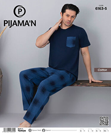 Pijamoni Erkek Bisiklet Yaka Kısa Kol İnce Pijama Takımı 6163/5 - 1 Adet