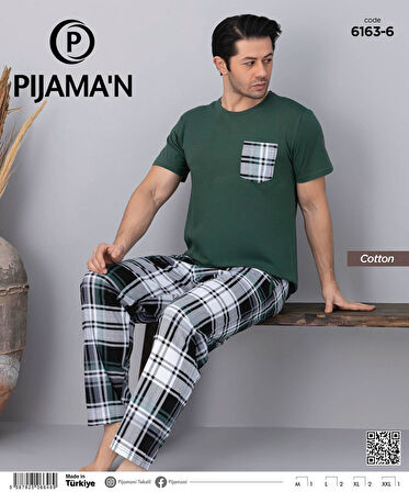 Pijamoni Erkek Bisiklet Yaka Kısa Kol İnce Pijama Takımı 6163/6 - 1 Adet