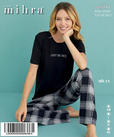 Mihra Kadın Bisiklet Yaka MİLAN Likralı Kısa Kol Pijama Takımı 50107/89- 1 Adet