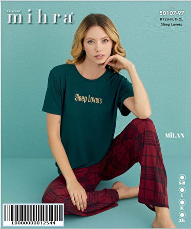Mihra Kadın Bisiklet Yaka MİLAN Likralı Kısa Kol Pijama Takımı 50107/97 - 1 Adet