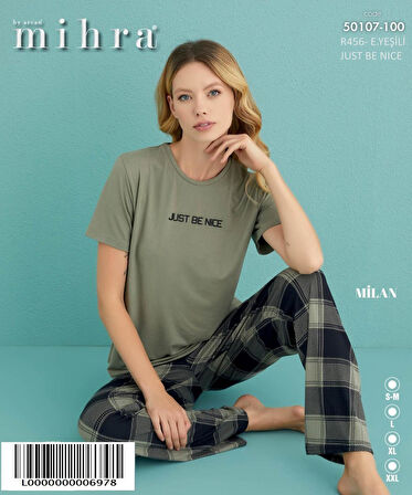 Mihra Kadın Bisiklet Yaka MİLAN Likralı Kısa Kol Pijama Takımı 50107/100 - 1 Adet