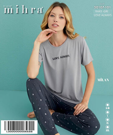 Mihra Kadın Bisiklet Yaka MİLAN Likralı Kısa Kol Pijama Takımı 50107/101 - 1 Adet