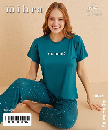 Mihra Kadın Bisiklet Yaka MİLAN Likralı Kısa Kol Pijama Takımı 50107P - 1 Adet