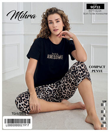 Mihra Kadın Bisiklet Yaka COMPACT PENYE Likralı KAPRİ Kısa Kol Pijama Takımı 90753S - 1 Adet