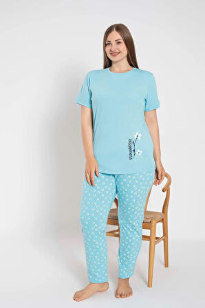 Senfoni Kadın Büyük Beden Bisiklet Yaka Kısa Kol Pamuklu Pijama Takımı 6083 -1 Adet