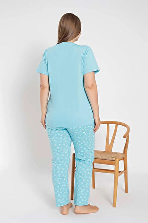 Senfoni Kadın Büyük Beden Bisiklet Yaka Kısa Kol Pamuklu Pijama Takımı 6083 -1 Adet