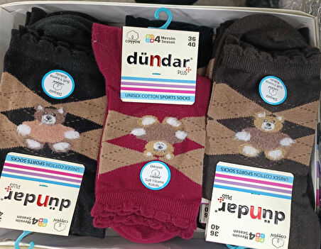 Dündar Kadın COTTON Sport Soket Çorap 4209B - 12 Adet