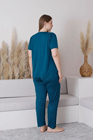 Pijamoni Kadın Milan Büyük Beden Bisiklet Yaka Kısa Kol İnce Pijama Takımı 7665/5- 1 Adet