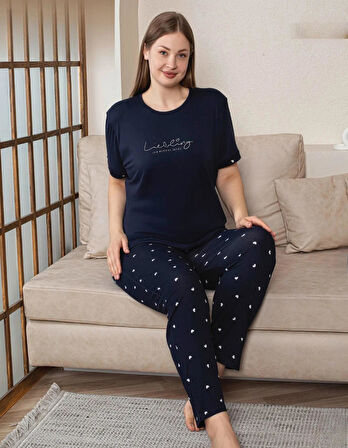 Pijamoni Kadın Milan Büyük Beden Bisiklet Yaka Kısa Kol İnce Pijama Takımı 7665/8- 1 Adet