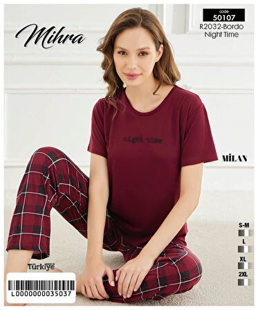 Mihra Kadın Bisiklet Yaka MİLAN Likralı Kısa Kol Pijama Takımı 50107BB - 1 Adet