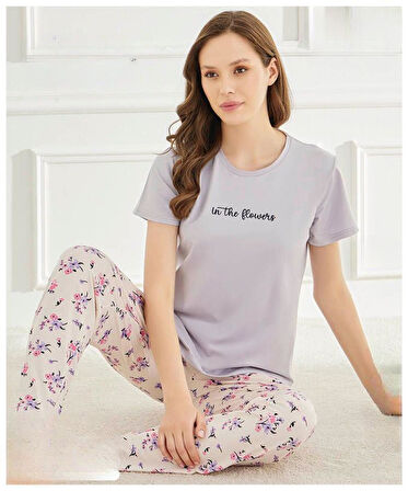 Mihra Kadın Bisiklet Yaka MİLAN Likralı Kısa Kol Pijama Takımı 50107Lila - 1 Adet