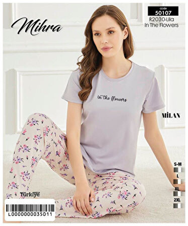 Mihra Kadın Bisiklet Yaka MİLAN Likralı Kısa Kol Pijama Takımı 50107Lila - 1 Adet