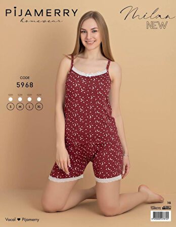 Pijamerry Kadın İp Askılı MİLAN Kumaş Likralı Şortlu Pijama Takımı 5968 - 1 Adet