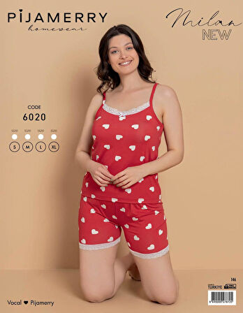 Pijamerry Kadın İp Askılı MİLAN Kumaş Likralı Şortlu Pijama Takımı 6020 - 1 Adet