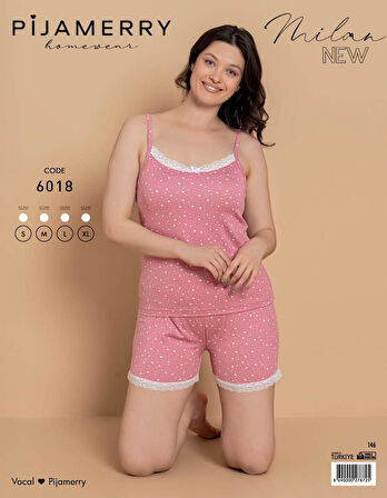 Pijamerry Kadın İp Askılı MİLAN Kumaş Likralı Şortlu Pijama Takımı 6018 - 1 Adet