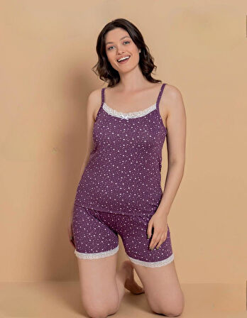 Pijamerry Kadın İp Askılı MİLAN Kumaş Likralı Şortlu Pijama Takımı 6026 - 1 Adet
