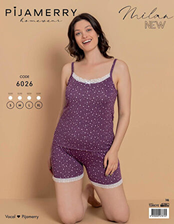 Pijamerry Kadın İp Askılı MİLAN Kumaş Likralı Şortlu Pijama Takımı 6026 - 1 Adet