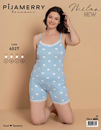 Pijamerry Kadın İp Askılı MİLAN Kumaş Likralı Şortlu Pijama Takımı 6027 - 1 Adet