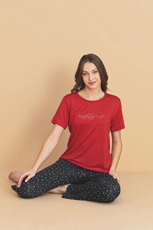 Pijamerry Kadın Bisiklet Yaka MİLAN Kumaş Likralı Kısa Kollu Pijama Takımı 5936 - 1 Adet