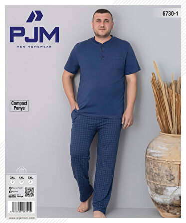 Pijamoni Erkek Battal Düğme Yaka Penye Kısa Kol  Pijama Takımı 6730/1 - 1 Adet