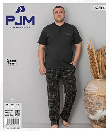 Pijamoni Erkek Battal Düğme Yaka Penye Kısa Kol  Pijama Takımı 6730/4 - 1 Adet
