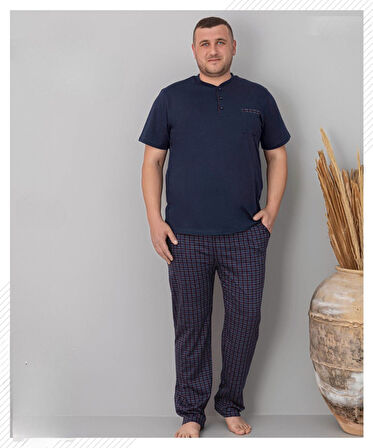 Pijamoni Erkek Battal Düğme Yaka Penye Kısa Kol  Pijama Takımı 6730/6 - 1 Adet