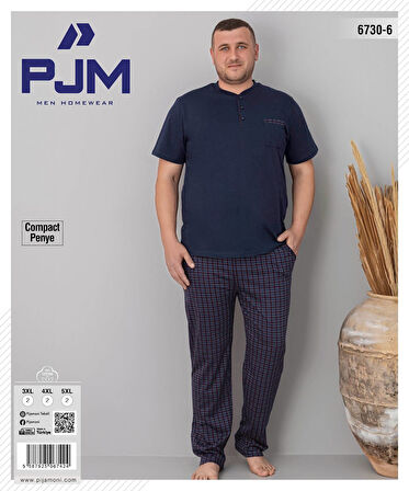 Pijamoni Erkek Battal Düğme Yaka Penye Kısa Kol  Pijama Takımı 6730/6 - 1 Adet