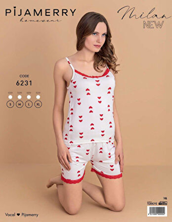 Pijamerry Kadın İp Askılı MİLAN Kumaş Likralı Şortlu Pijama Takımı 6231 - 1 Adet