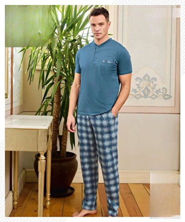 Pijamoni Erkek Düğme Yaka Kısa Kol  Pijama Takımı 6850/8 - 1 Adet