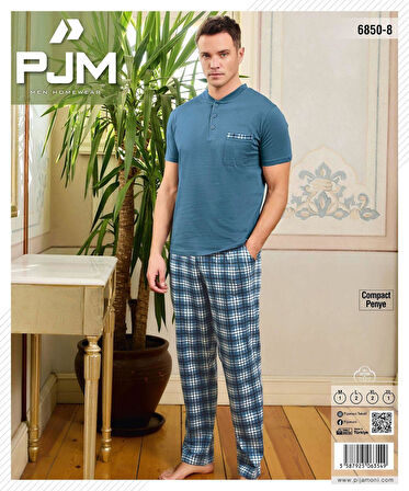 Pijamoni Erkek Düğme Yaka Kısa Kol  Pijama Takımı 6850/8 - 1 Adet