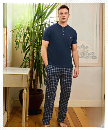 Pijamoni Erkek Düğme Yaka Kısa Kol  Pijama Takımı 6850/10 - 1 Adet