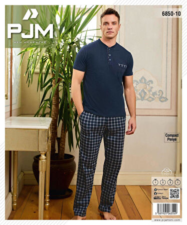 Pijamoni Erkek Düğme Yaka Kısa Kol  Pijama Takımı 6850/10 - 1 Adet