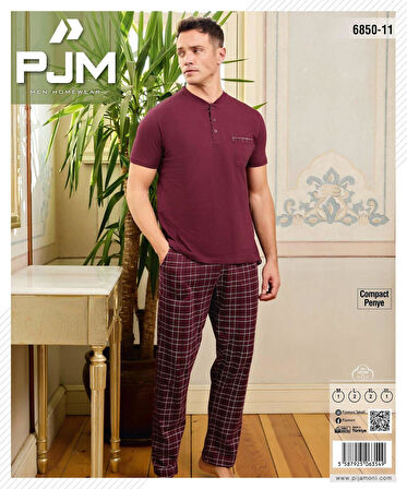 Pijamoni Erkek Düğme Yaka Kısa Kol  Pijama Takımı 6850/11 - 1 Adet