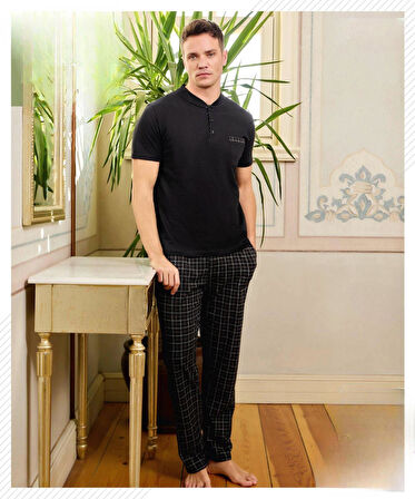Pijamoni Erkek Düğme Yaka Kısa Kol  Pijama Takımı 6850/12 - 1 Adet