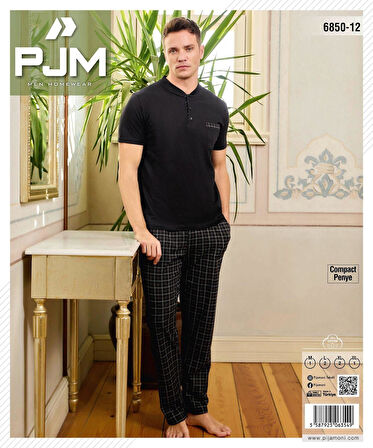 Pijamoni Erkek Düğme Yaka Kısa Kol  Pijama Takımı 6850/12 - 1 Adet