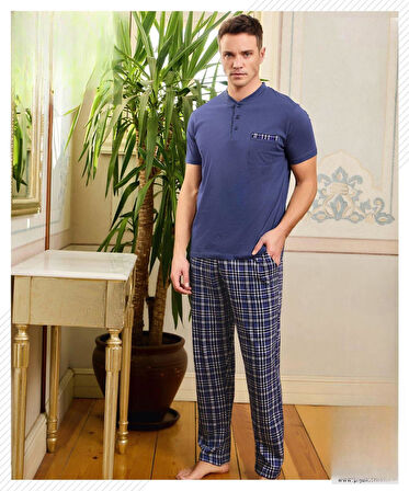 Pijamoni Erkek Düğme Yaka Kısa Kol  Pijama Takımı 6850/14 - 1 Adet
