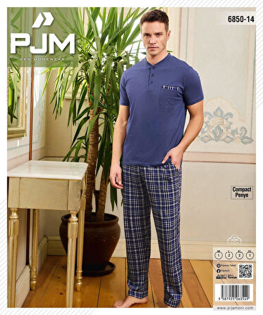 Pijamoni Erkek Düğme Yaka Kısa Kol  Pijama Takımı 6850/14 - 1 Adet