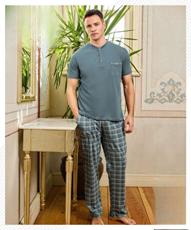 Pijamoni Erkek Düğme Yaka Kısa Kol  Pijama Takımı 6850/99 - 1 Adet