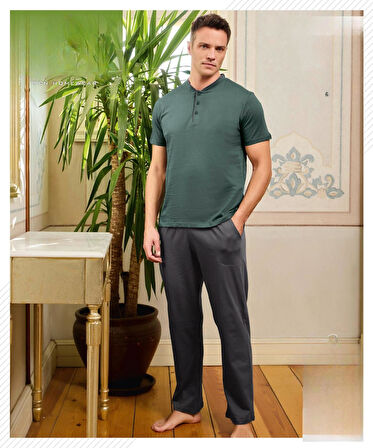 Pijamoni Erkek Düğme Yaka Kısa Kol Penye Pijama Takımı 6880/1 - 1 Adet