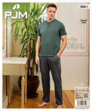 Pijamoni Erkek Düğme Yaka Kısa Kol Penye Pijama Takımı 6880/1 - 1 Adet