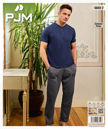 Pijamoni Erkek Düğme Yaka Kısa Kol Penye Pijama Takımı 6880/2 - 1 Adet