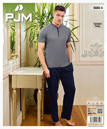 Pijamoni Erkek Düğme Yaka Kısa Kol Penye Pijama Takımı 6880/4 - 1 Adet