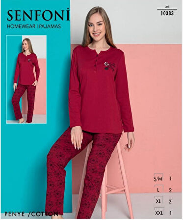 Senfoni Kadın Viskon Penye Düğme Yaka Uzun Kol Pijama Takımı 10383 -1 Adet